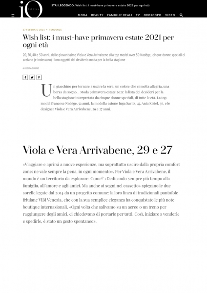 iodonna.it, ViBi Venezia, February 2021